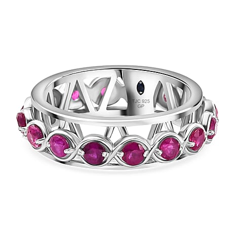 African Ruby Band Ring in Rhodium Overlay Sterling Silver 1.64 Ct