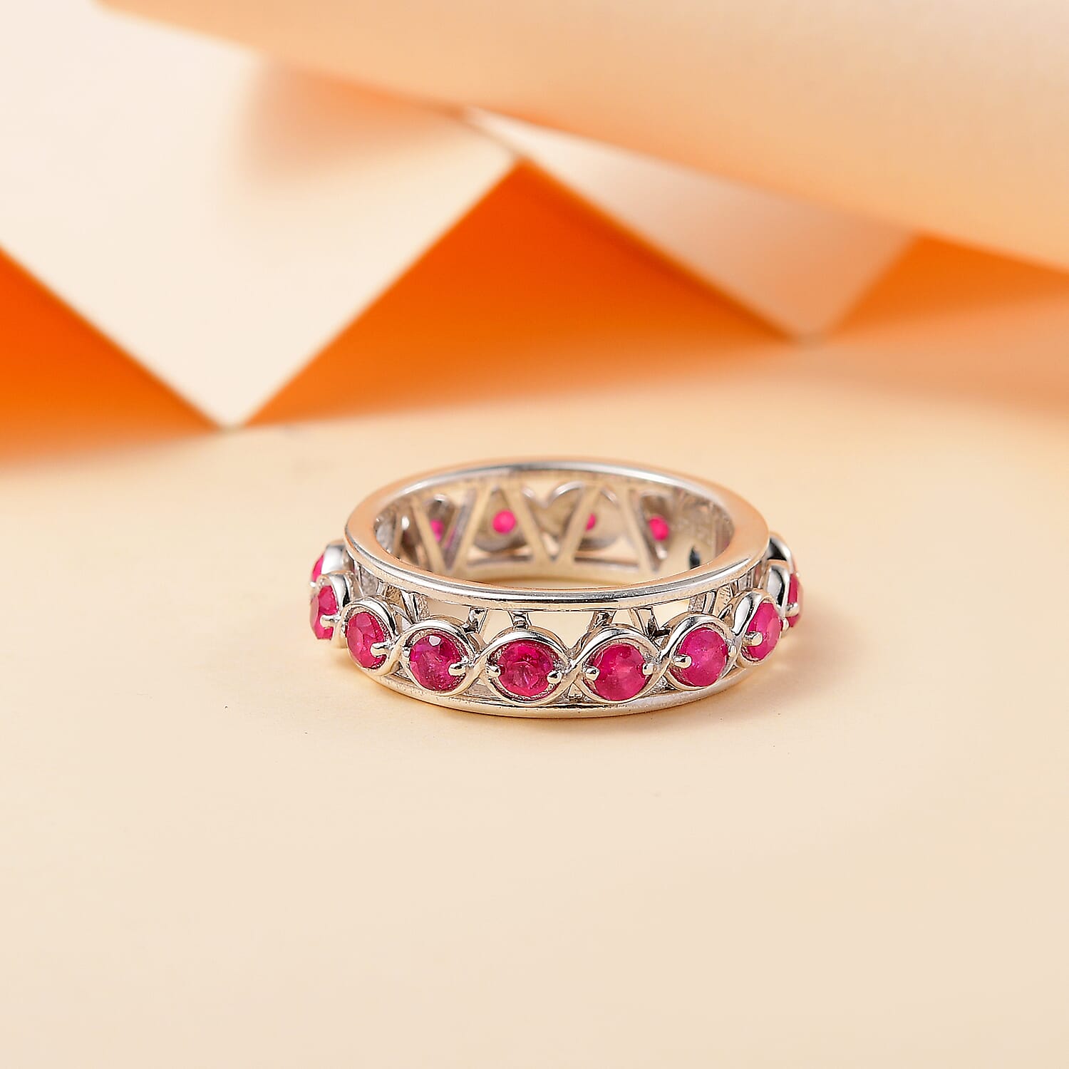 GP Art Deco Collection - Chakra Spinner Band Ring in Rhodium Overlay Sterling Silver