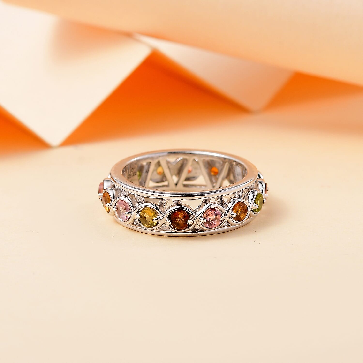 GP Art Deco Collection - Chakra Spinner Band Ring in Rhodium Overlay Sterling Silver