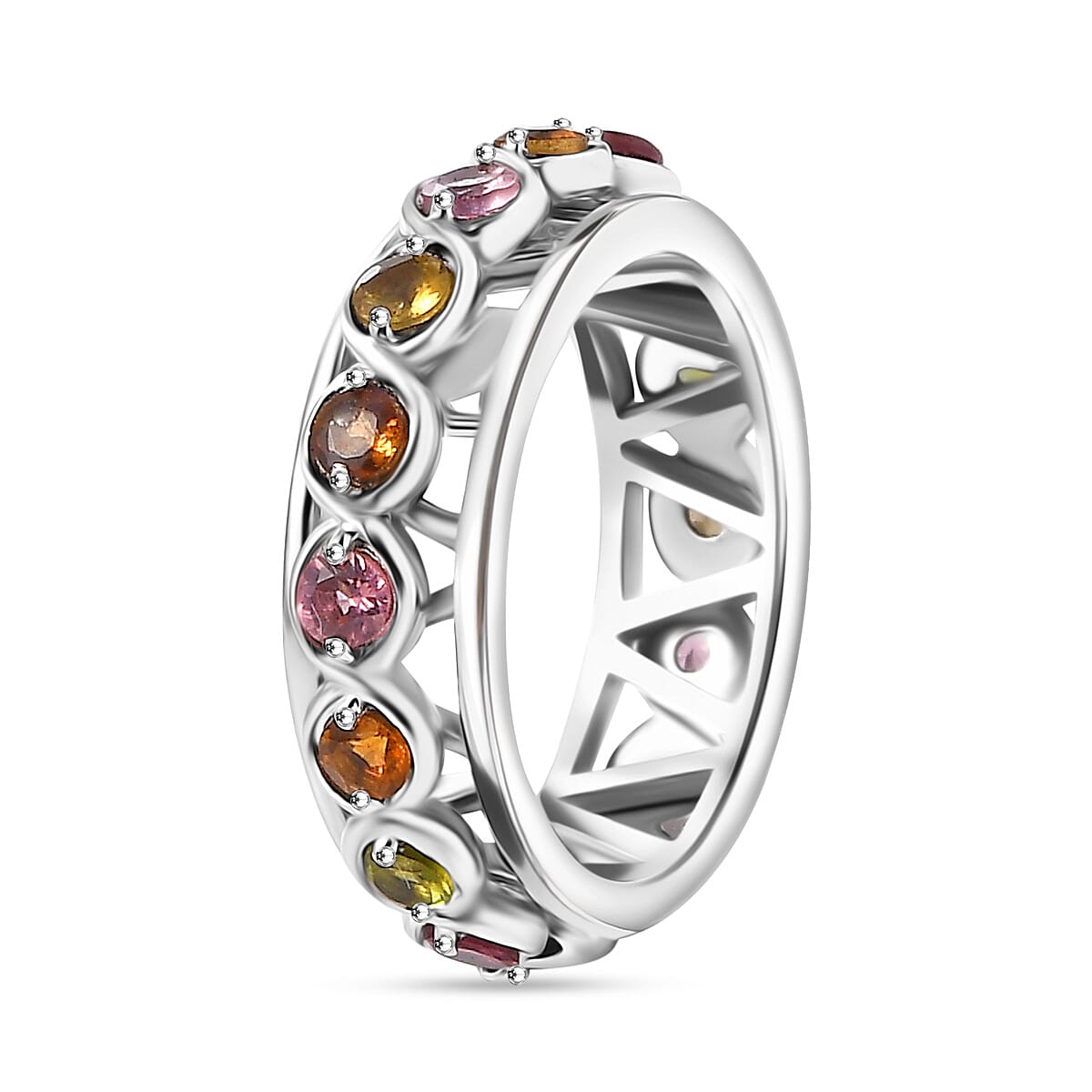 GP Art Deco Collection - Chakra Spinner Band Ring in Rhodium Overlay Sterling Silver