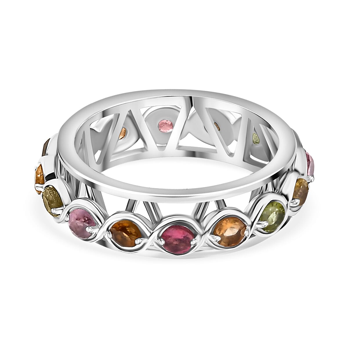 GP Art Deco Collection - Chakra Spinner Band Ring in Rhodium Overlay Sterling Silver