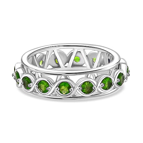 Chrome Diopside Band Ring in Rhodium Overlay Sterling Silver     1.02 Ct
