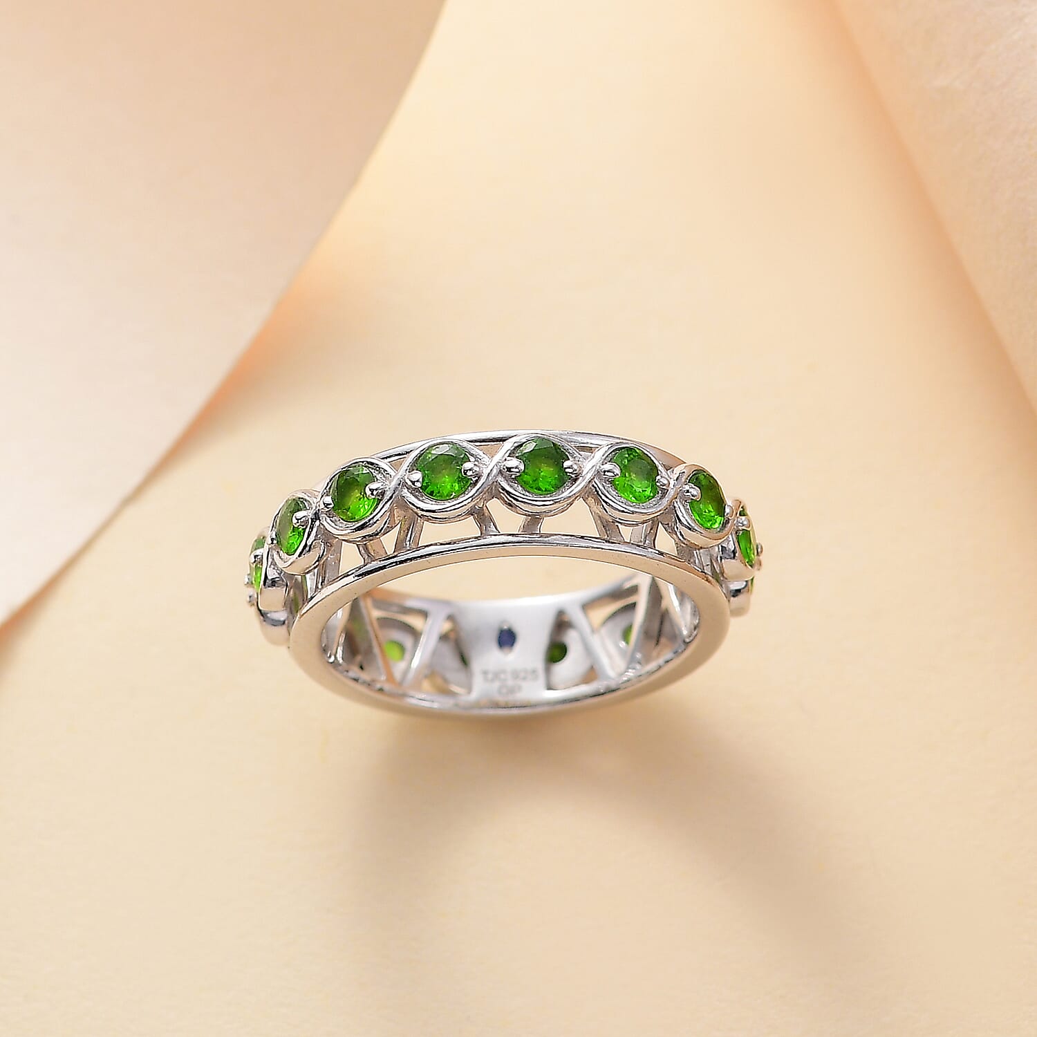 GP Art Deco Collection - Chakra Spinner Band Ring in Rhodium Overlay Sterling Silver