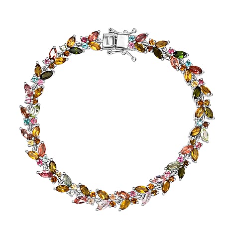 Multi -Tourmaline & Blue Tourmaline Bracelet (Size - 7) with GB Lock Box in Rhodium Overlay Sterling Silver 8.63 Ct, Silver Wt. 10.44 Gms