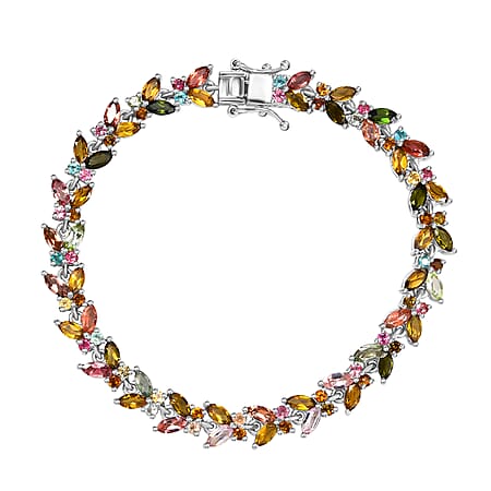 Multi -Tourmaline & Blue Tourmaline Bracelet (Size - 7) with GB Lock Box in Rhodium Overlay Sterling Silver Multi -Tourmaline & Blue Tourmaline Bracelet (Size - 7) with GB Lock Box in Rhodium Overlay Sterling Silver