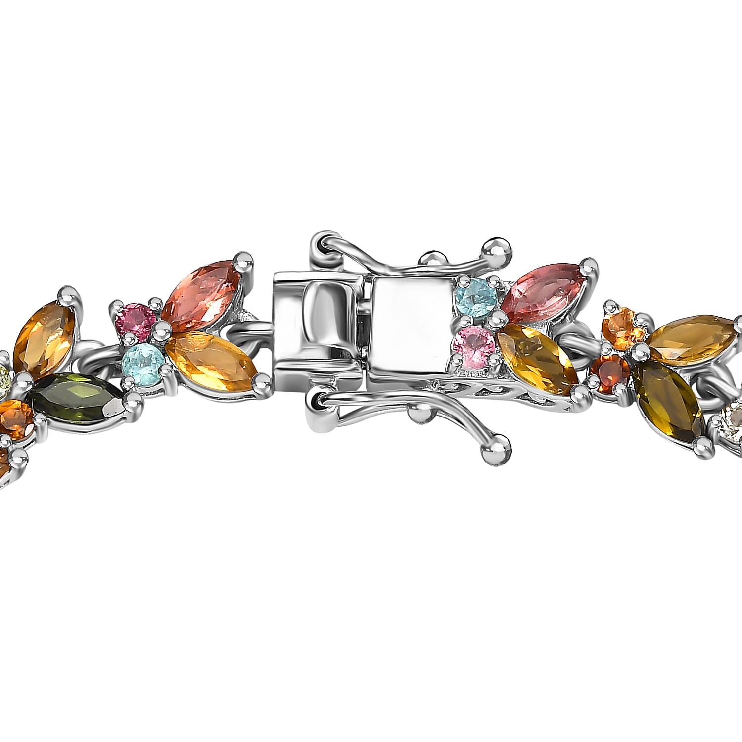 Multi -Tourmaline & Blue Tourmaline Bracelet (Size - 8)with GB Lock Box in Rhodium Overlay Sterling Silver 9.94 Ct, Silver Wt. 12.40 Gms