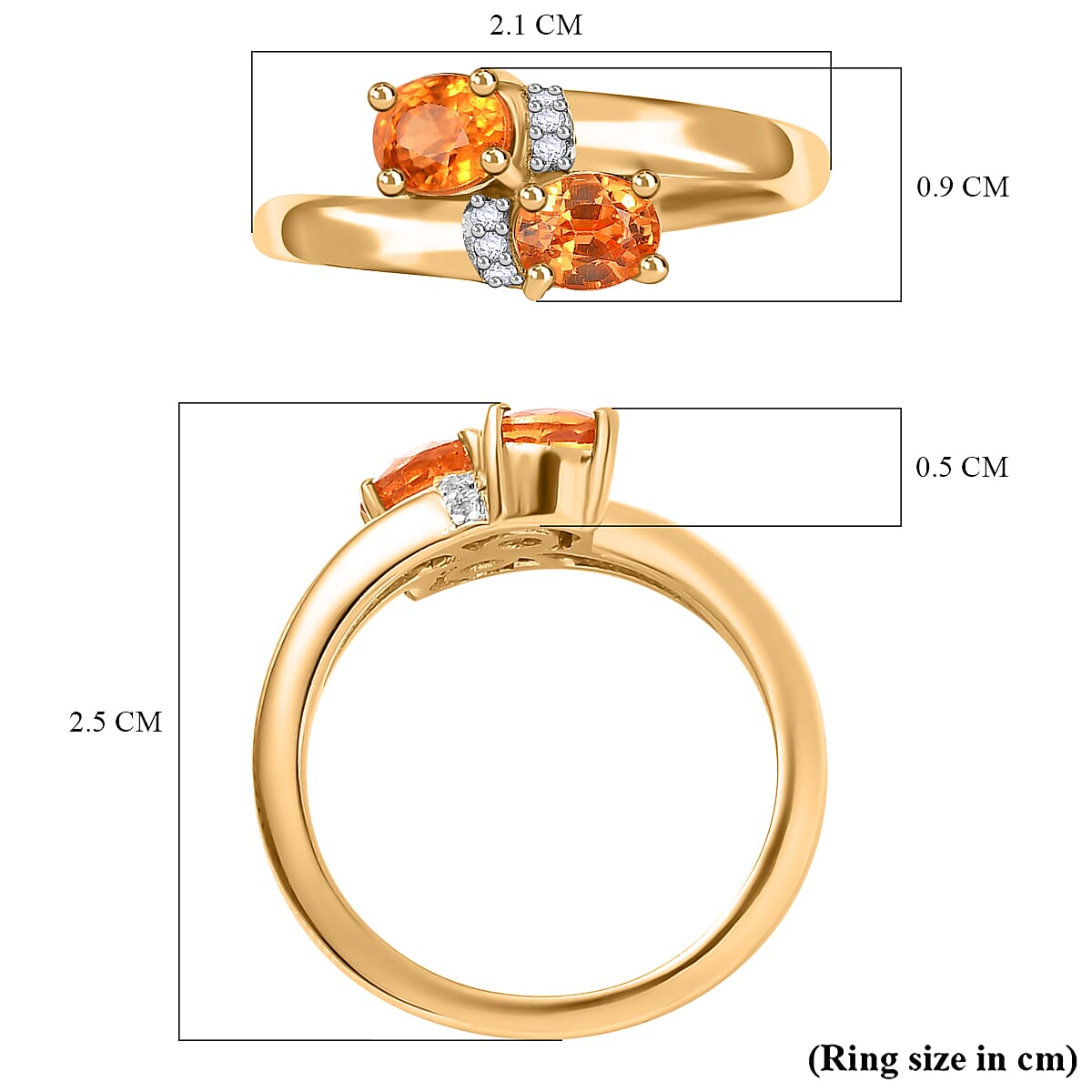 Nigerian Natural Spessartine Garnet,White Zircon Bypass Ring in 18K Vermeil Yellow Gold Plated Sterling Silver 1.21 Ct Nigerian Natural Spessartine Garnet,White Zircon Bypass Ring in 18K Vermeil Yellow Gold Plated Sterling Silver 1.21 Ct