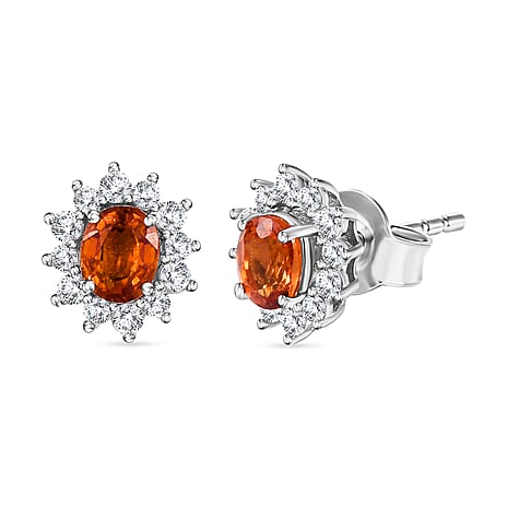 Spessartine Garnet & White Zircon Dangling Earring With Push Back in Rhodium Overlay Sterling Silver 1.66 Ct.
