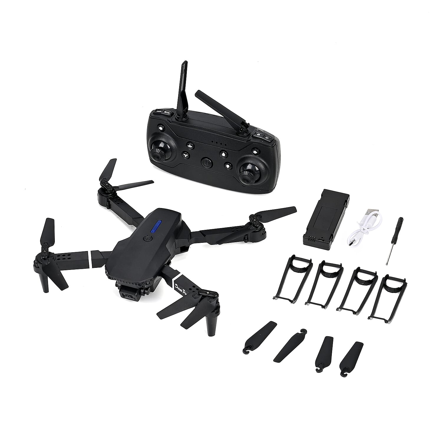 Remote Control Foldable Quad Drone with Double Camera - Black