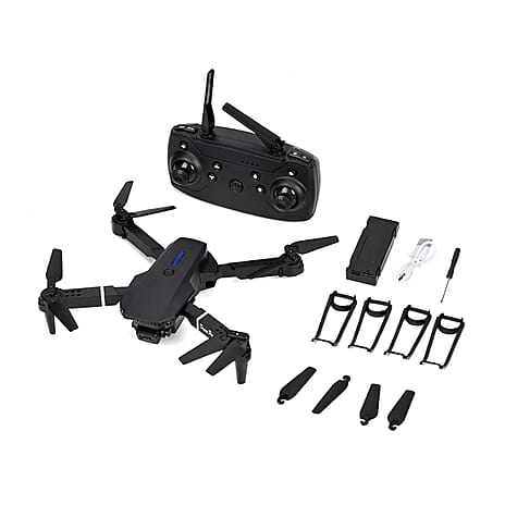Remote Control Foldable Quad Drone with Double Camera - Black