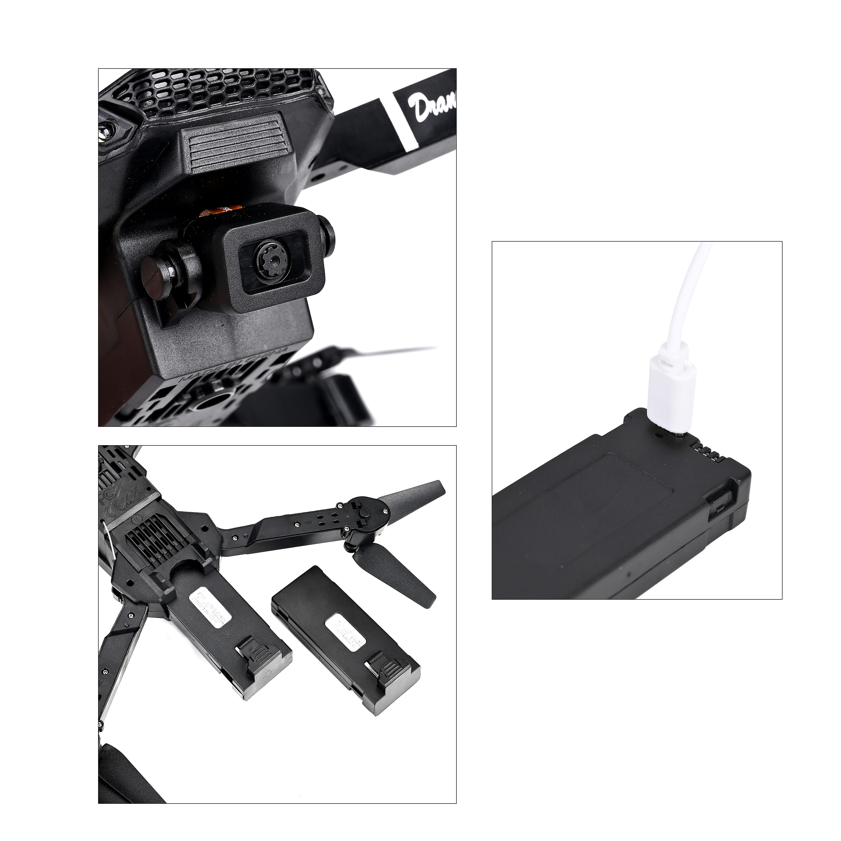 Remote Control Foldable Quad Drone with Double Camera - Black
