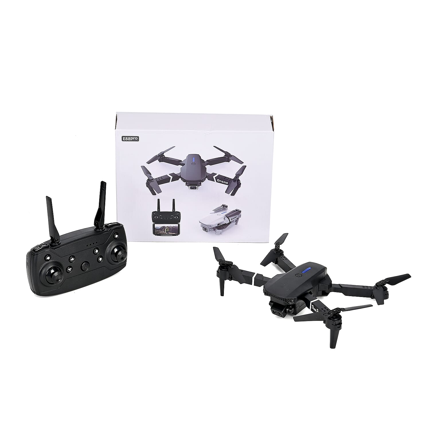 Remote Control Foldable Quad Drone with Double Camera - Black