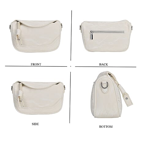 Genuine Leather Crossbody Bag with Long Shoulder Strap - Cream