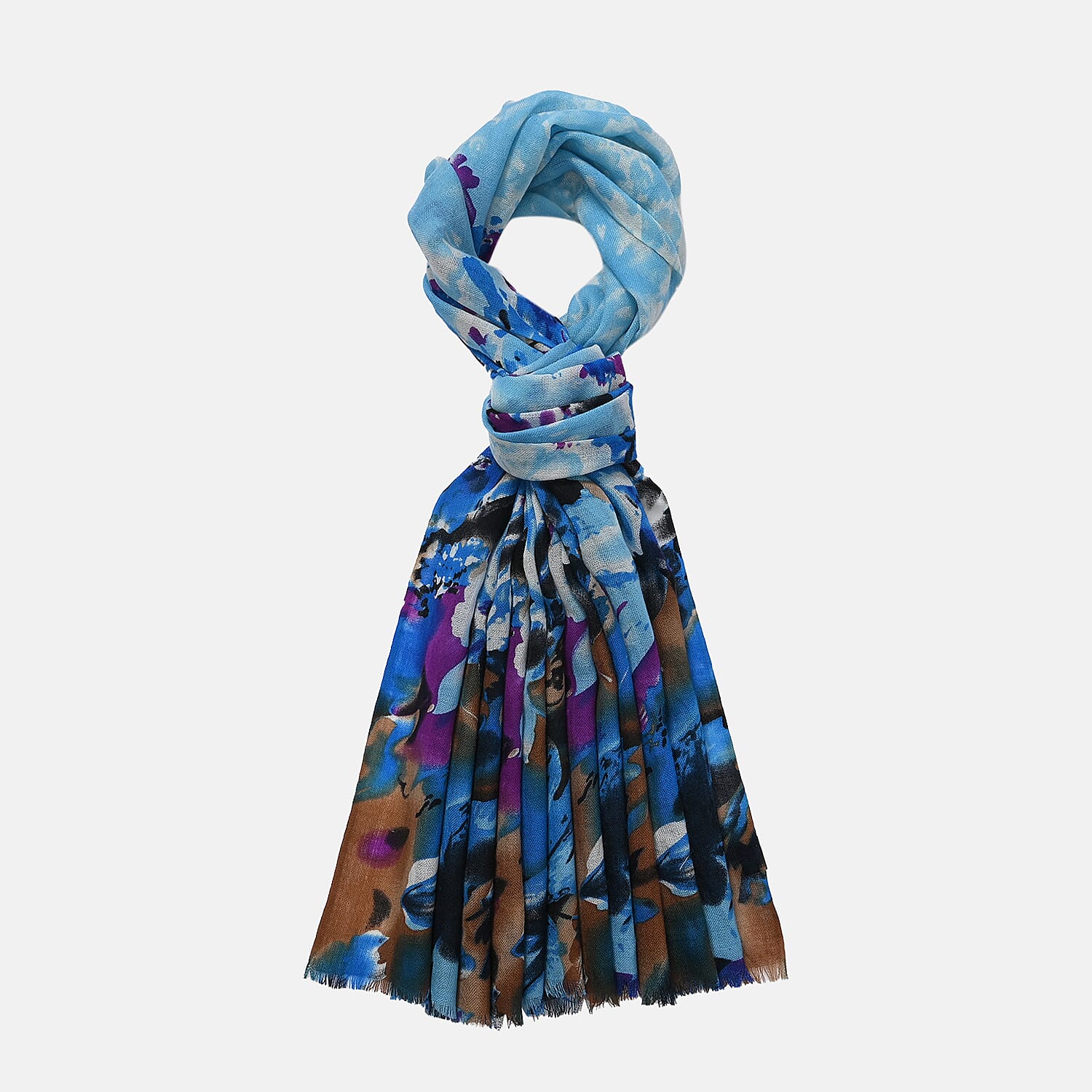La Marey 100% MERINO Wool Scarf (size 61cm x 190 cm) - Blue With Multi Color Pattern.