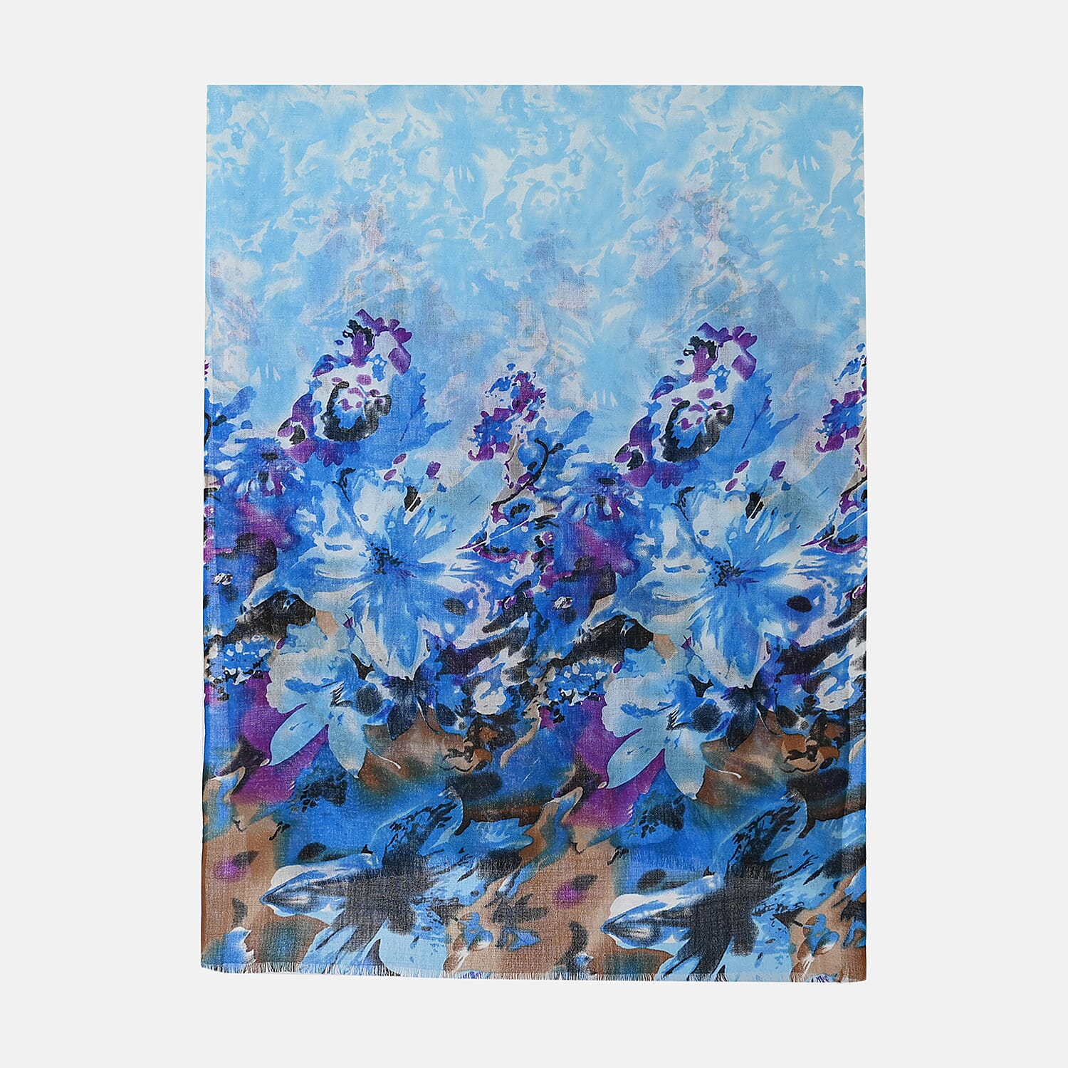 La Marey 100% MERINO Wool Scarf (size 61cm x 190 cm) - Blue With Multi Color Pattern.