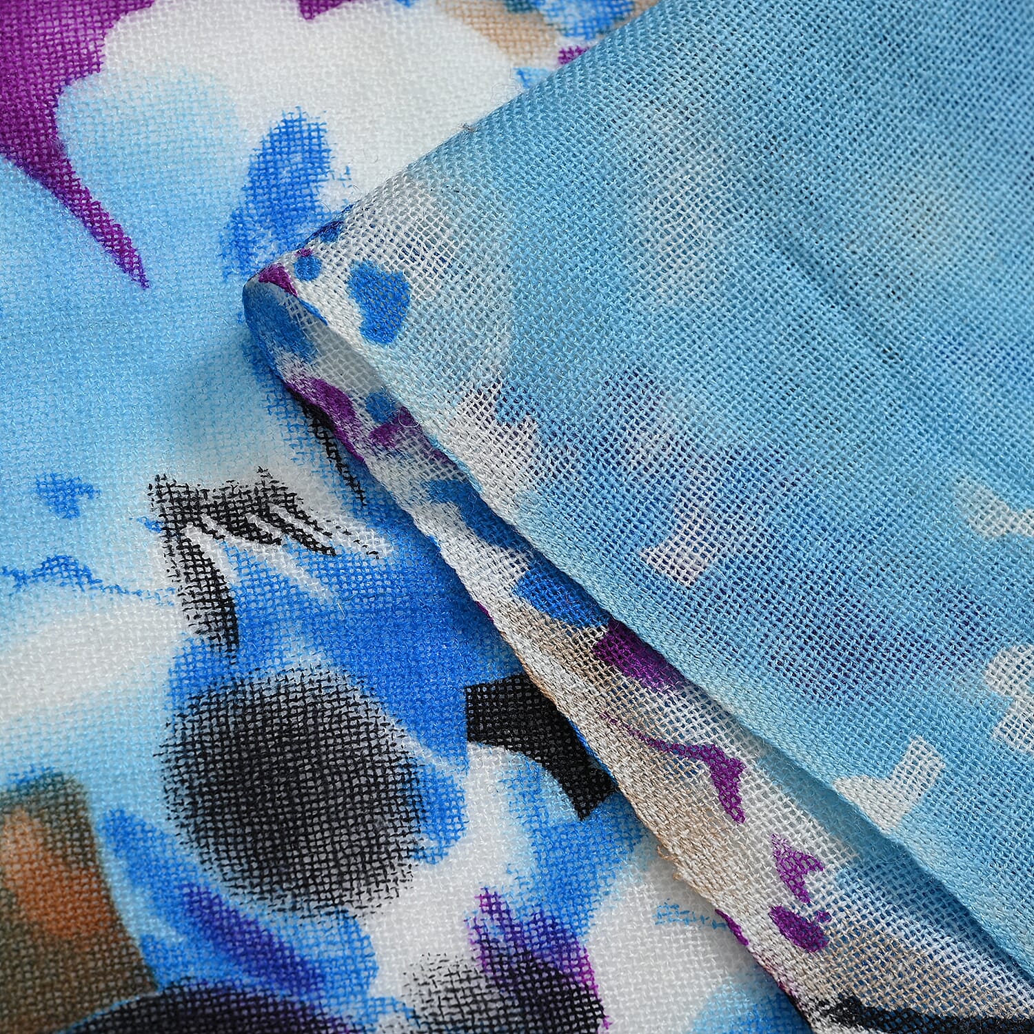 La Marey 100% MERINO Wool Scarf (size 61cm x 190 cm) - Blue With Multi Color Pattern.