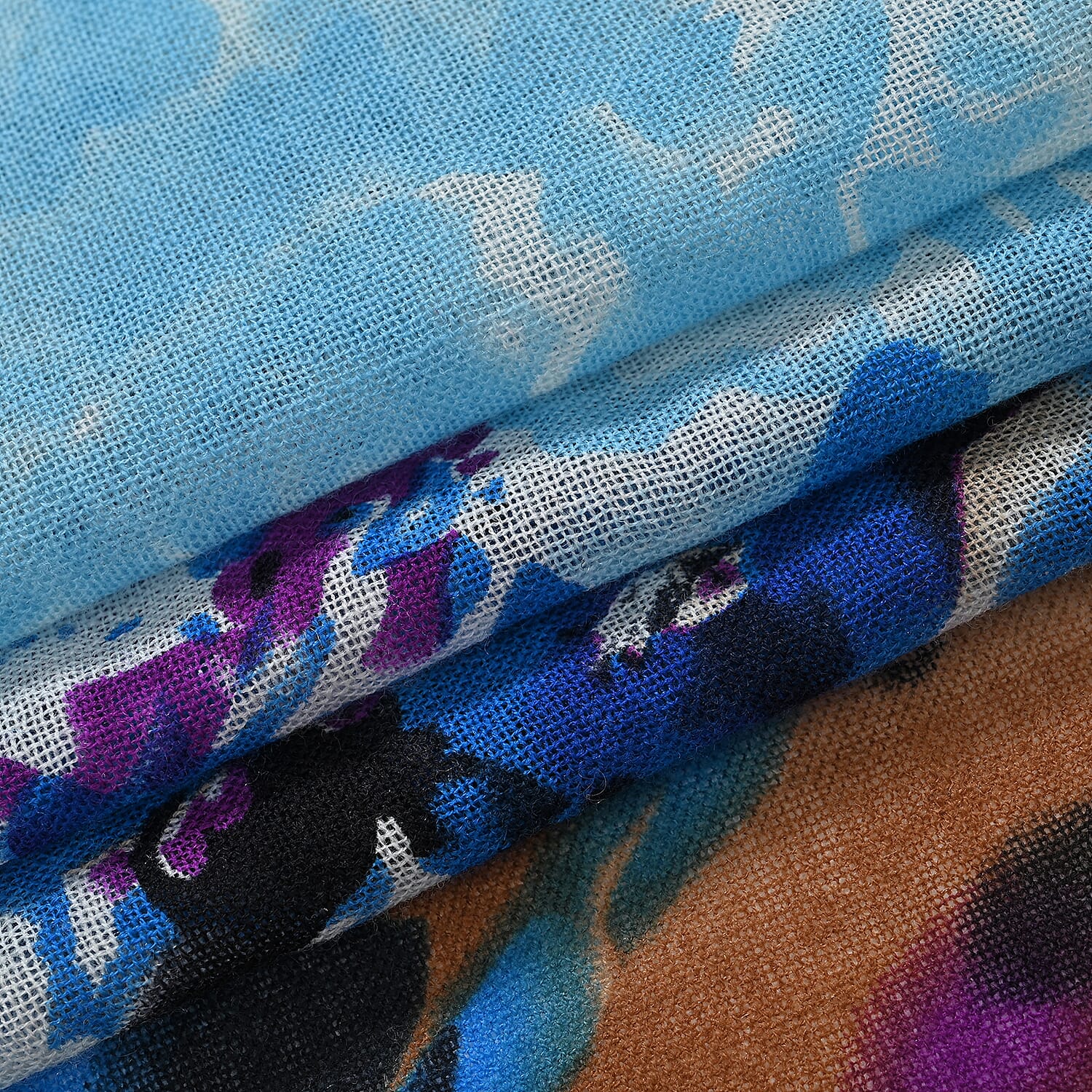 La Marey 100% MERINO Wool Scarf (size 61cm x 190 cm) - Blue With Multi Color Pattern.