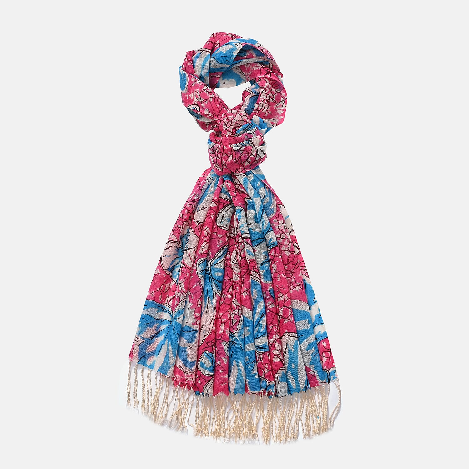 La Marey 100% MERINO Wool Scarf (size 61cm x 190 cm) - White & Blue La Marey 100% MERINO Wool Scarf (size 61cm x 190 cm) - White & Blue