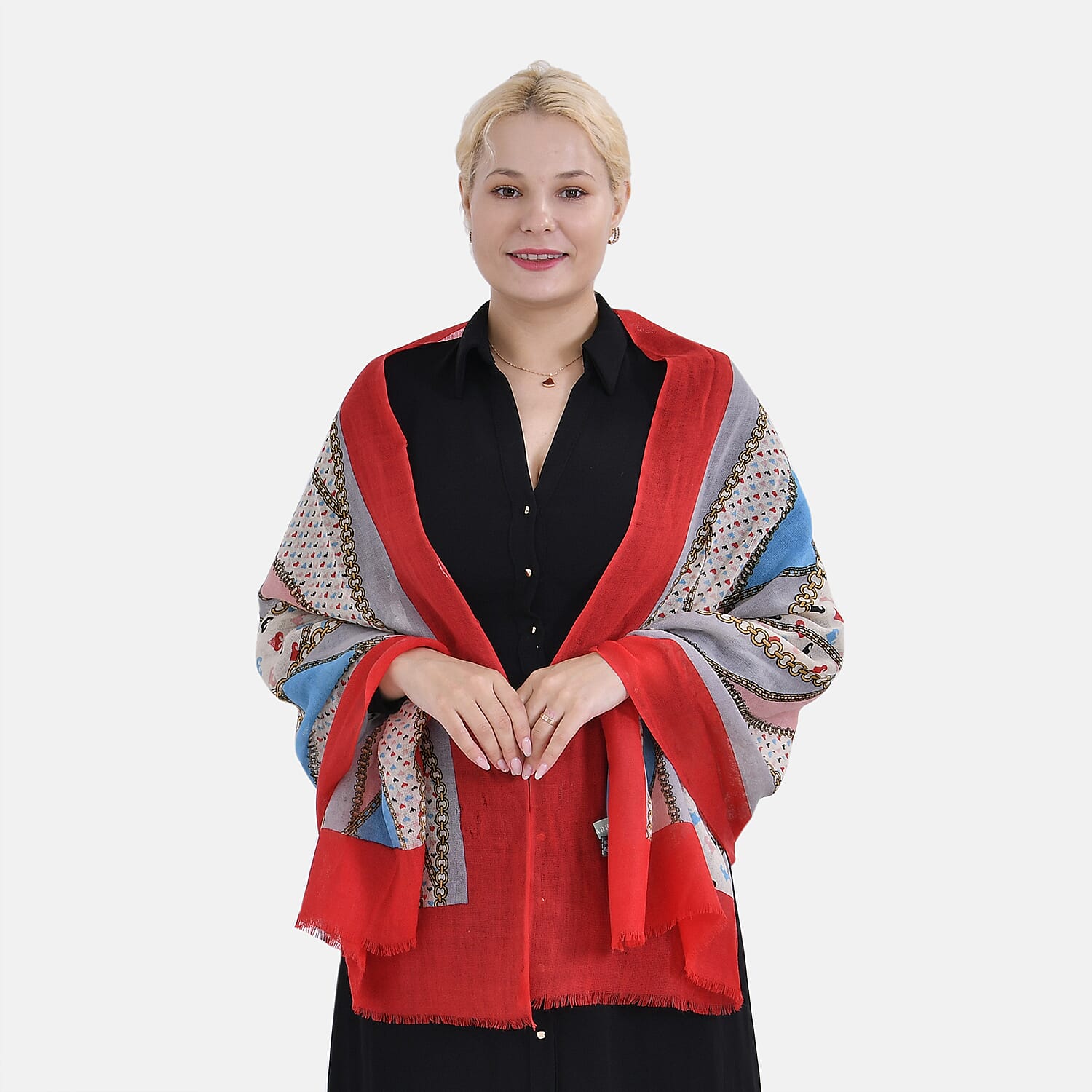 Material 100% Merion WoolL Size 65 x 180cm Red Base With Multi Color Pattern.