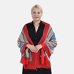 La Marey 100% MERINO Wool Scarf (size 61cm x 190 cm) - White & Blue