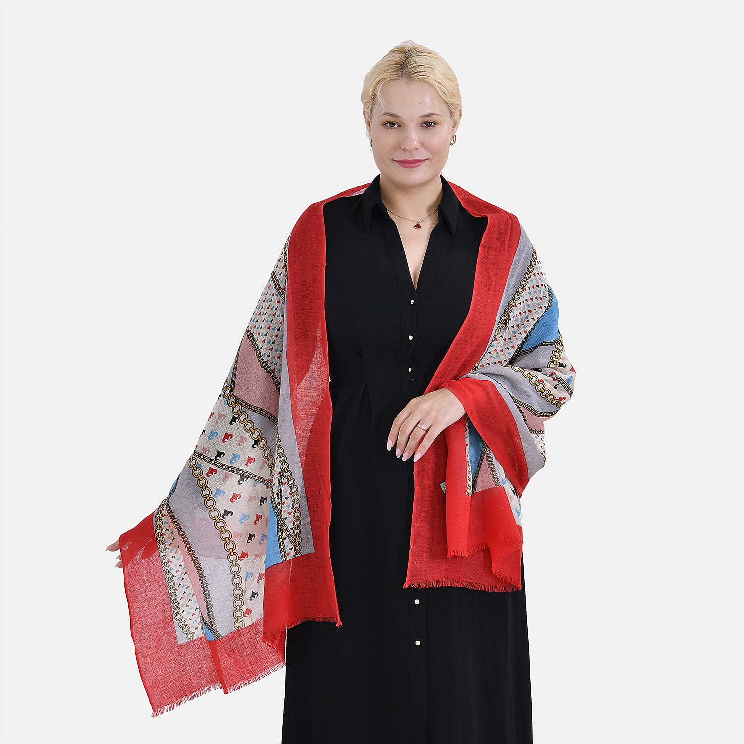 Material 100% Merion WoolL Size 65 x 180cm Red Base With Multi Color Pattern.