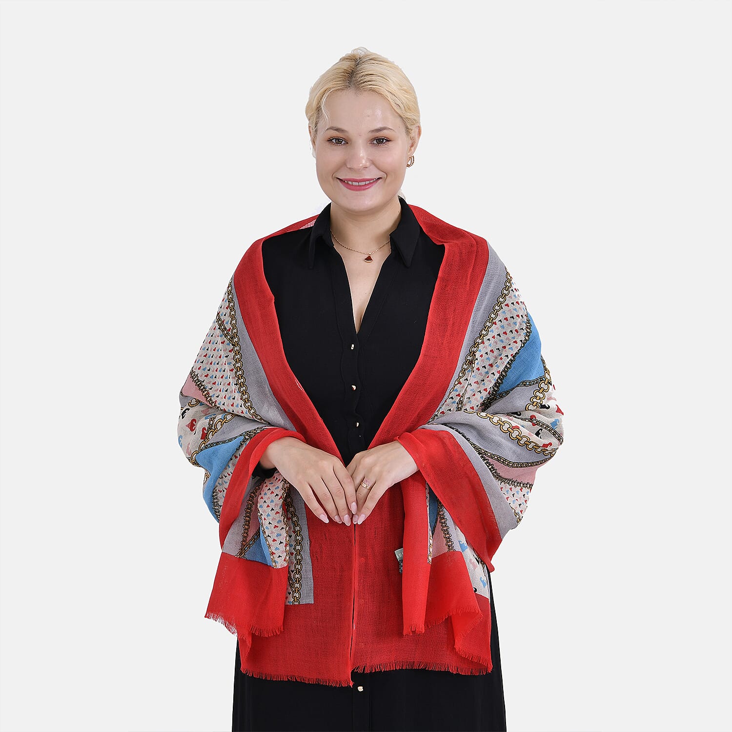 Material 100% Merion WoolL Size 65 x 180cm Red Base With Multi Color Pattern.