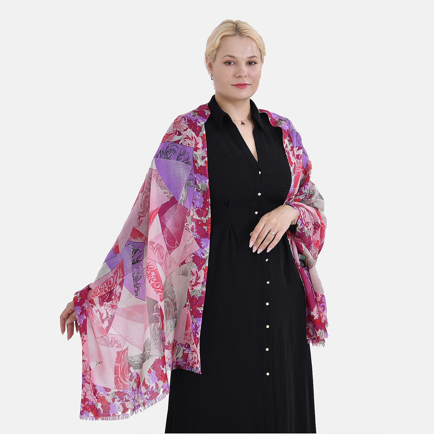 La Marey 100% MERINO Wool Scarf (size 61cm x 190 cm) - Purple & Pink Color.