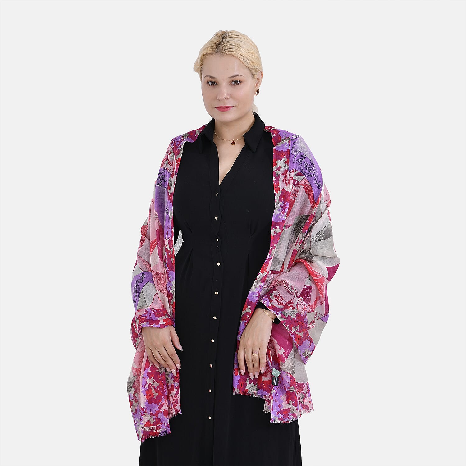 La Marey 100% MERINO Wool Scarf (size 61cm x 190 cm) - Purple & Pink Color.