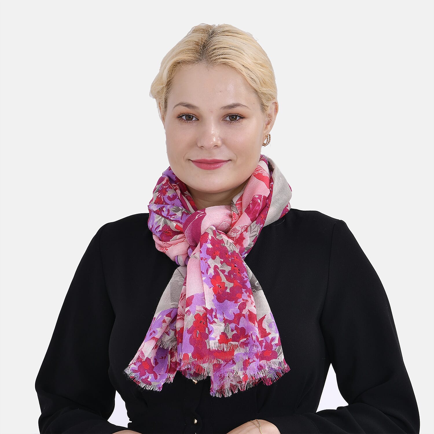 La Marey 100% MERINO Wool Scarf (size 61cm x 190 cm) - Purple & Pink Color.