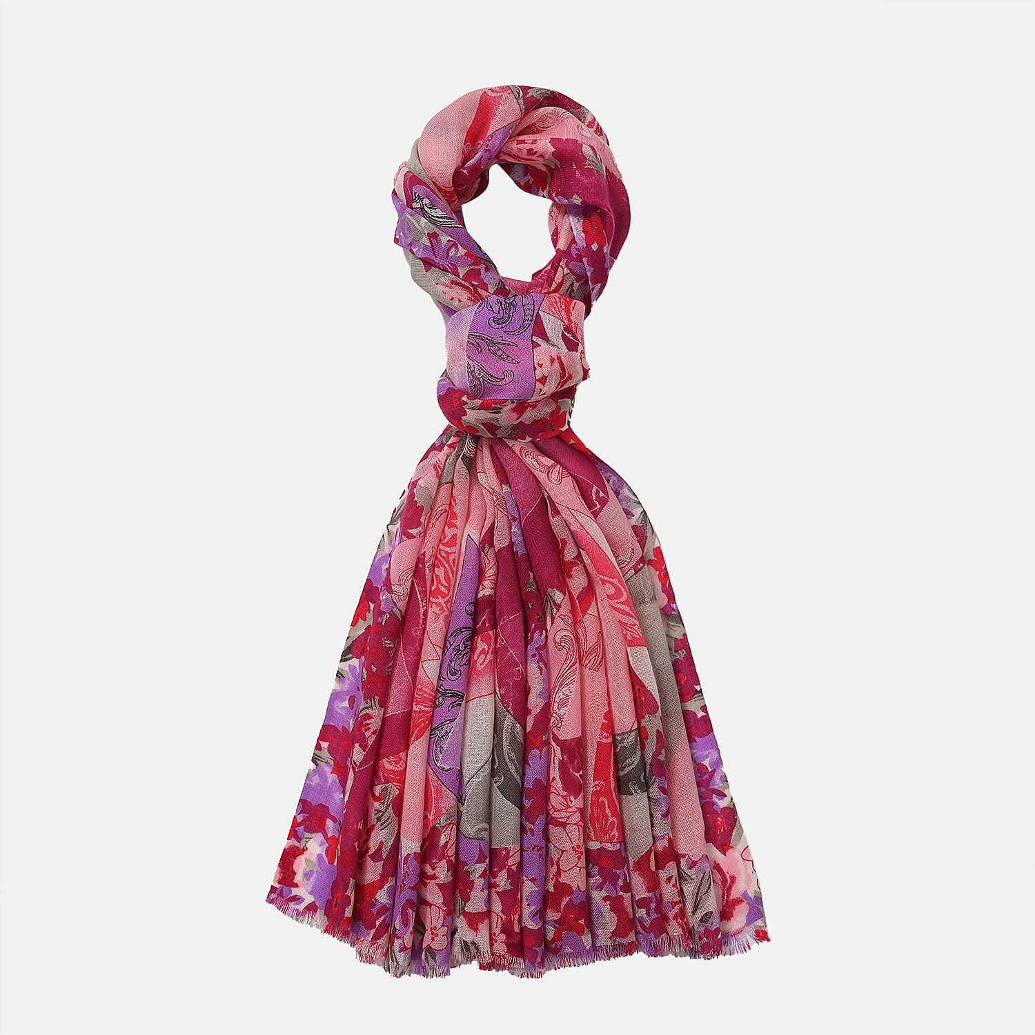 La Marey 100% MERINO Wool Scarf (size 61cm x 190 cm) - Purple & Pink Color.