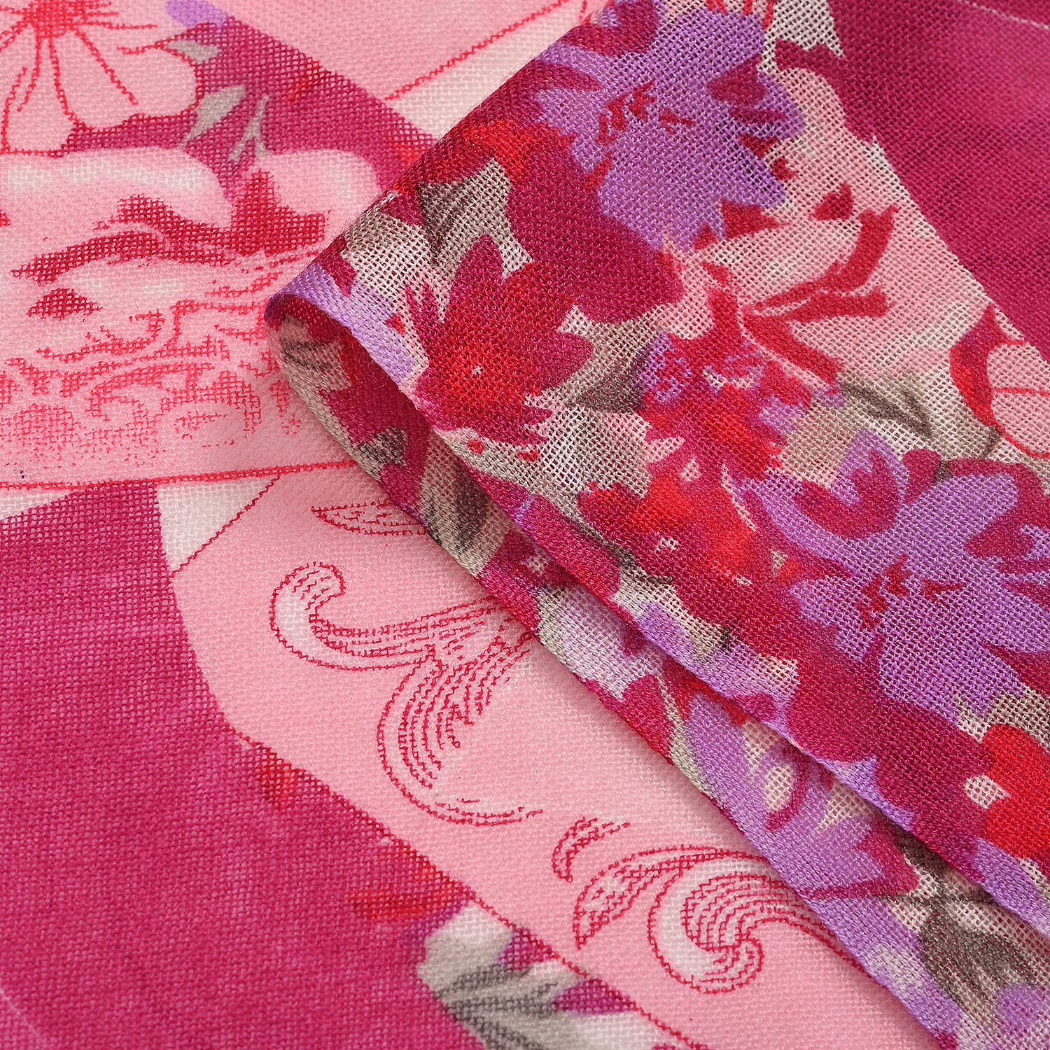 La Marey 100% MERINO Wool Scarf (size 61cm x 190 cm) - Purple & Pink Color.