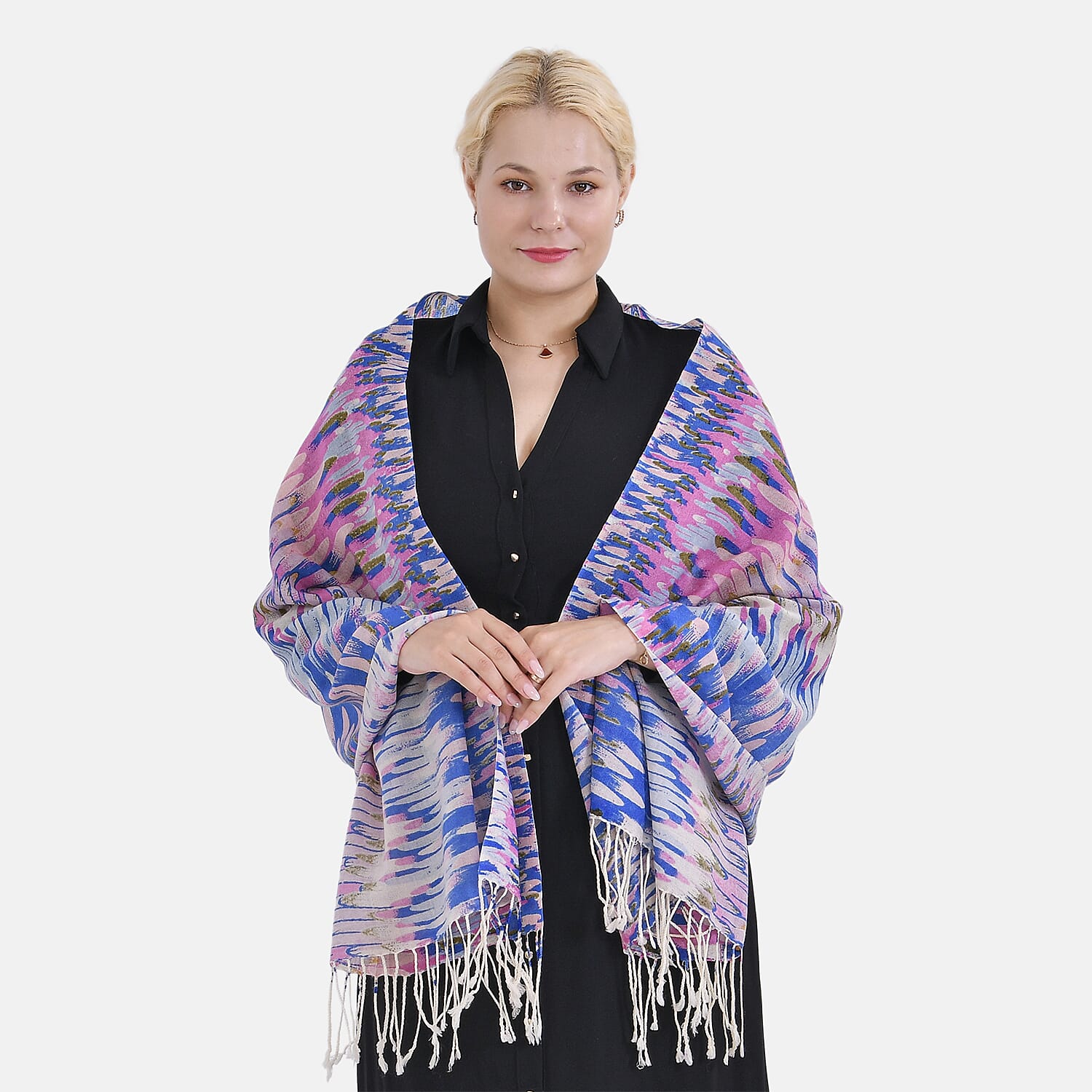 La Marey 100% MERINO Wool Scarf (size 61cm x 190 cm) - Pink & Blue Color.