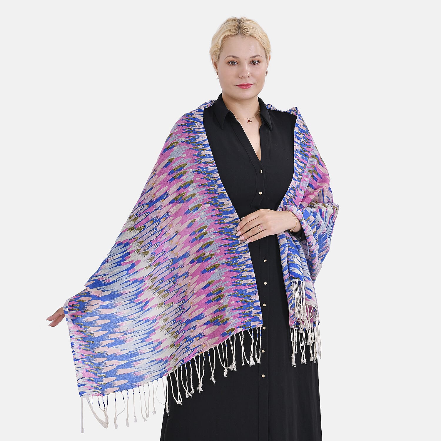 La Marey 100% MERINO Wool Scarf (size 61cm x 190 cm) - Pink & Blue Color.