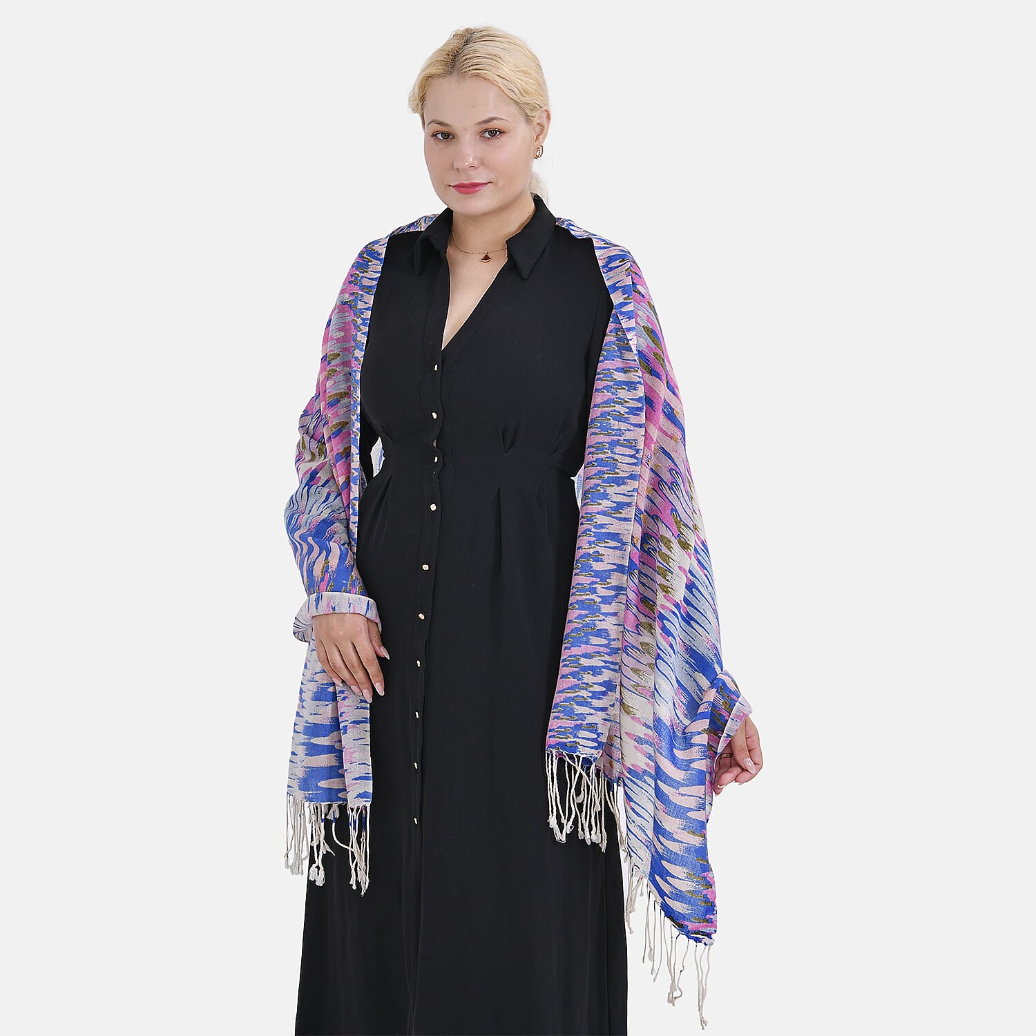 La Marey 100% MERINO Wool Scarf (size 61cm x 190 cm) - Pink & Blue Color.