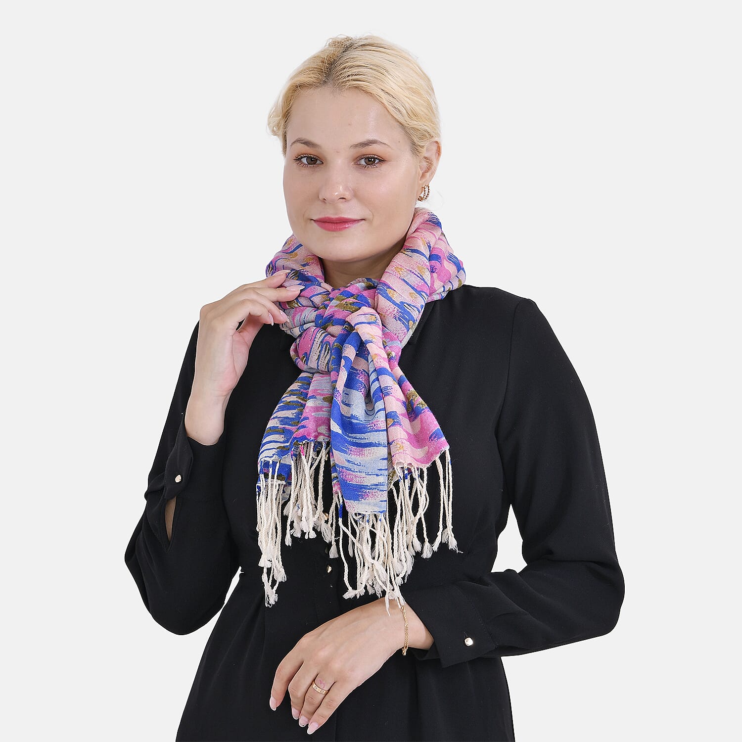 La Marey 100% MERINO Wool Scarf (size 61cm x 190 cm) - Pink & Blue Color.