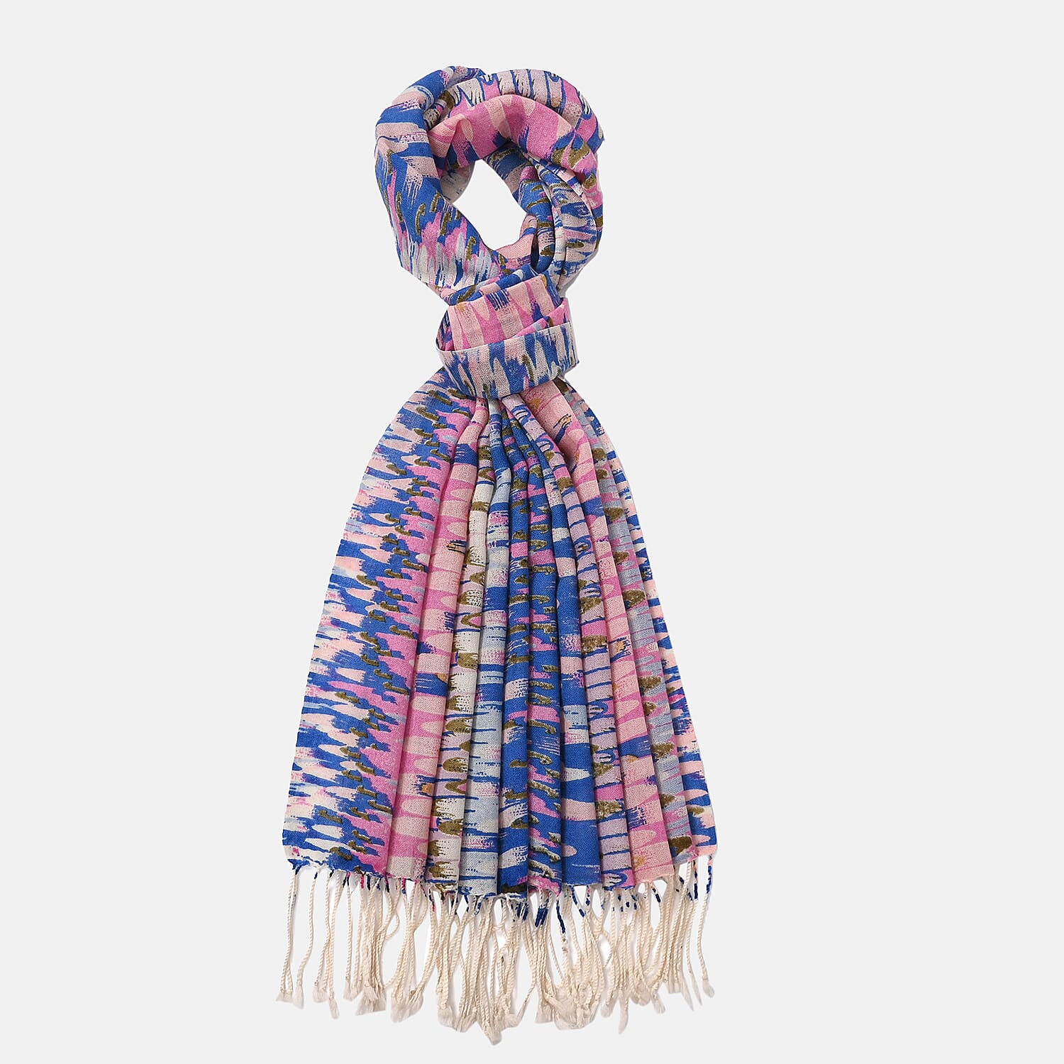 La Marey 100% MERINO Wool Scarf (size 61cm x 190 cm) - Pink & Blue Color.