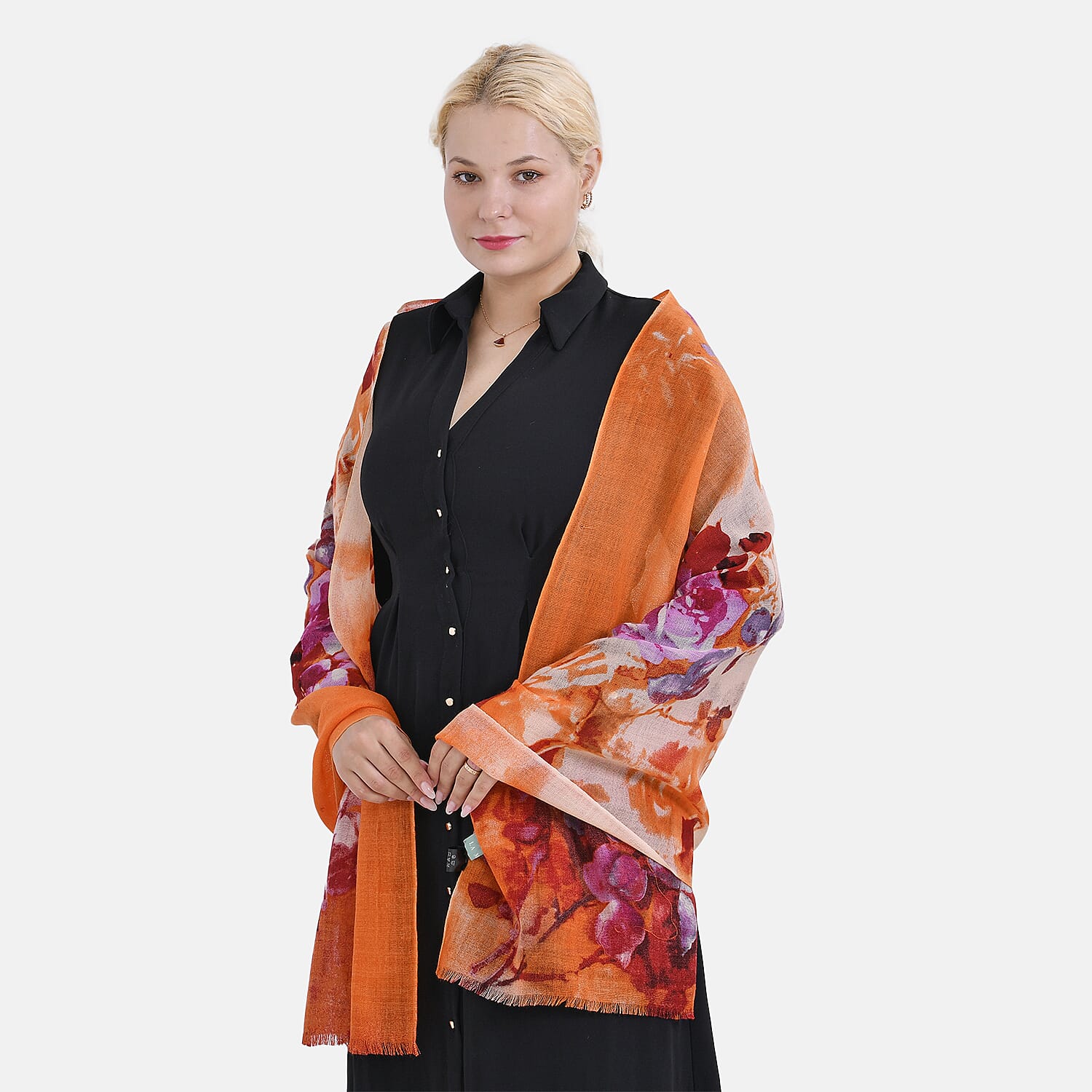 La Marey 100% MERINO Wool Scarf (size 61cm x 190 cm) - Orange With Multi Color.