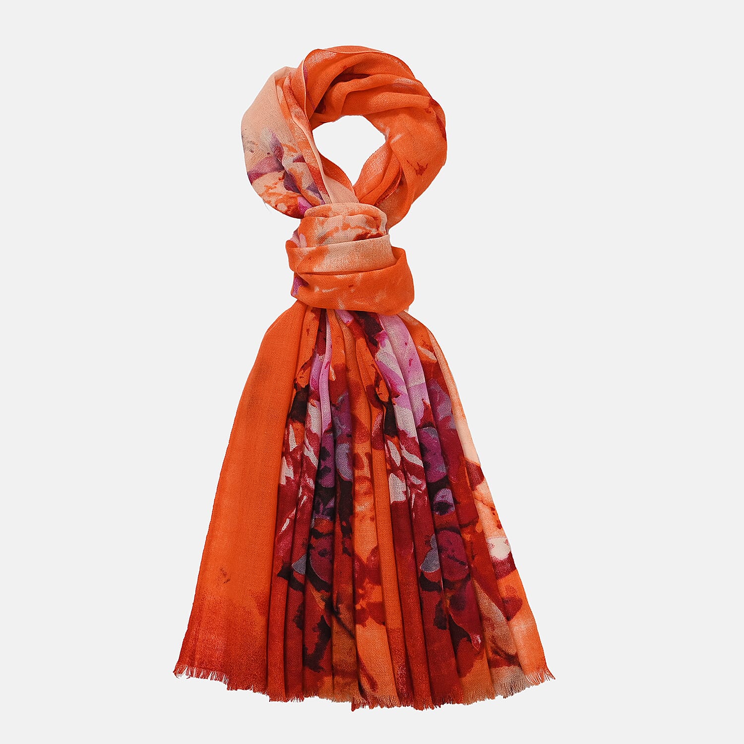 La Marey 100% MERINO Wool Scarf (size 61cm x 190 cm) - Orange With Multi Color.
