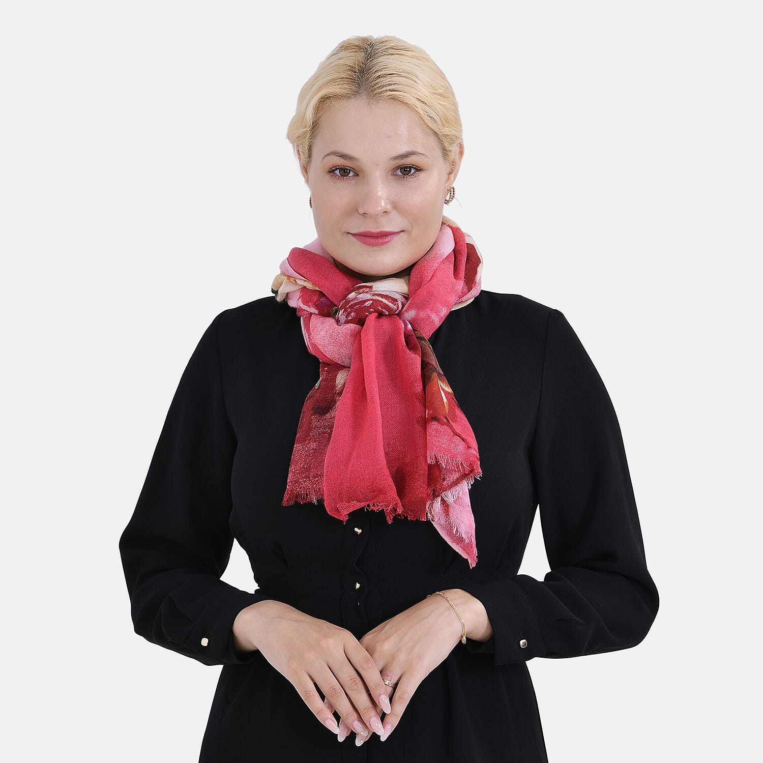 Material 100% Merino Wool size 65 x 180cm Pink BAse With Multi Color Flower.
