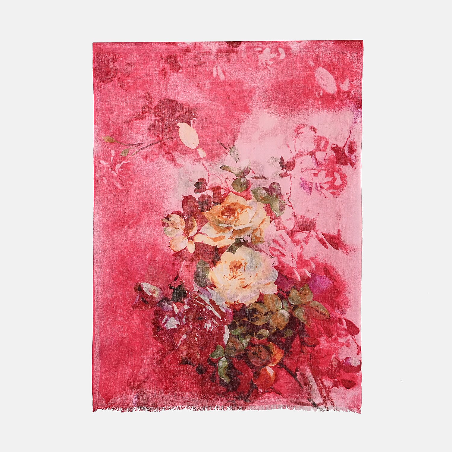 Material 100% Merino Wool size 65 x 180cm Pink BAse With Multi Color Flower.