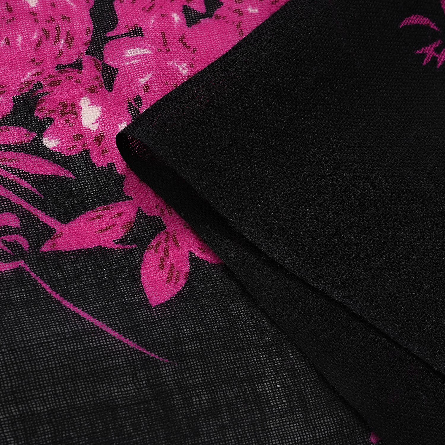 Material 100% Merino Wool size 65 X 180cm Black Base With Purple Flower Print.