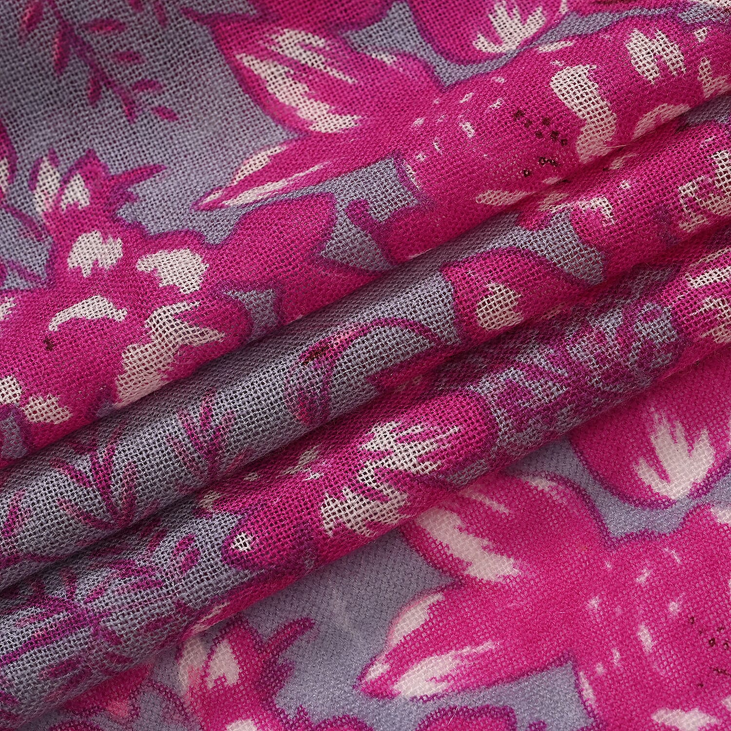 Material 100% Merino Wool size 65 X 180cm Black Base With Purple Flower Print.