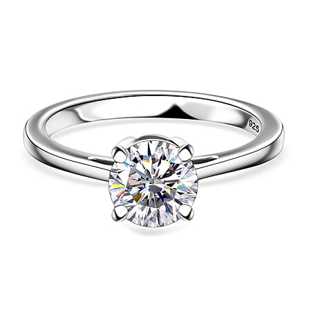 Moissanite Solitaire Ring in Platinum Overlay Sterling Silver 1.00 ct