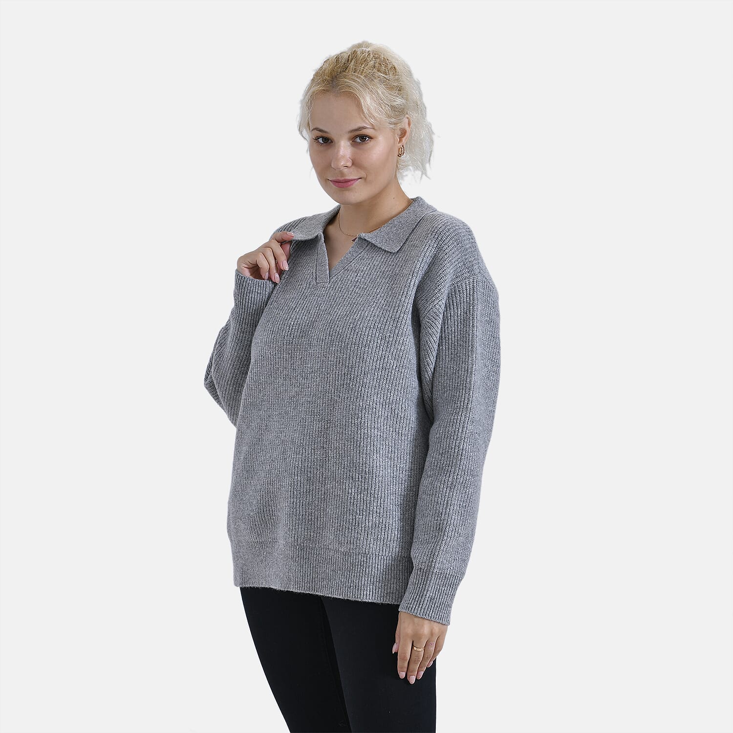 La Marey V neck Polo Sweater - Grey