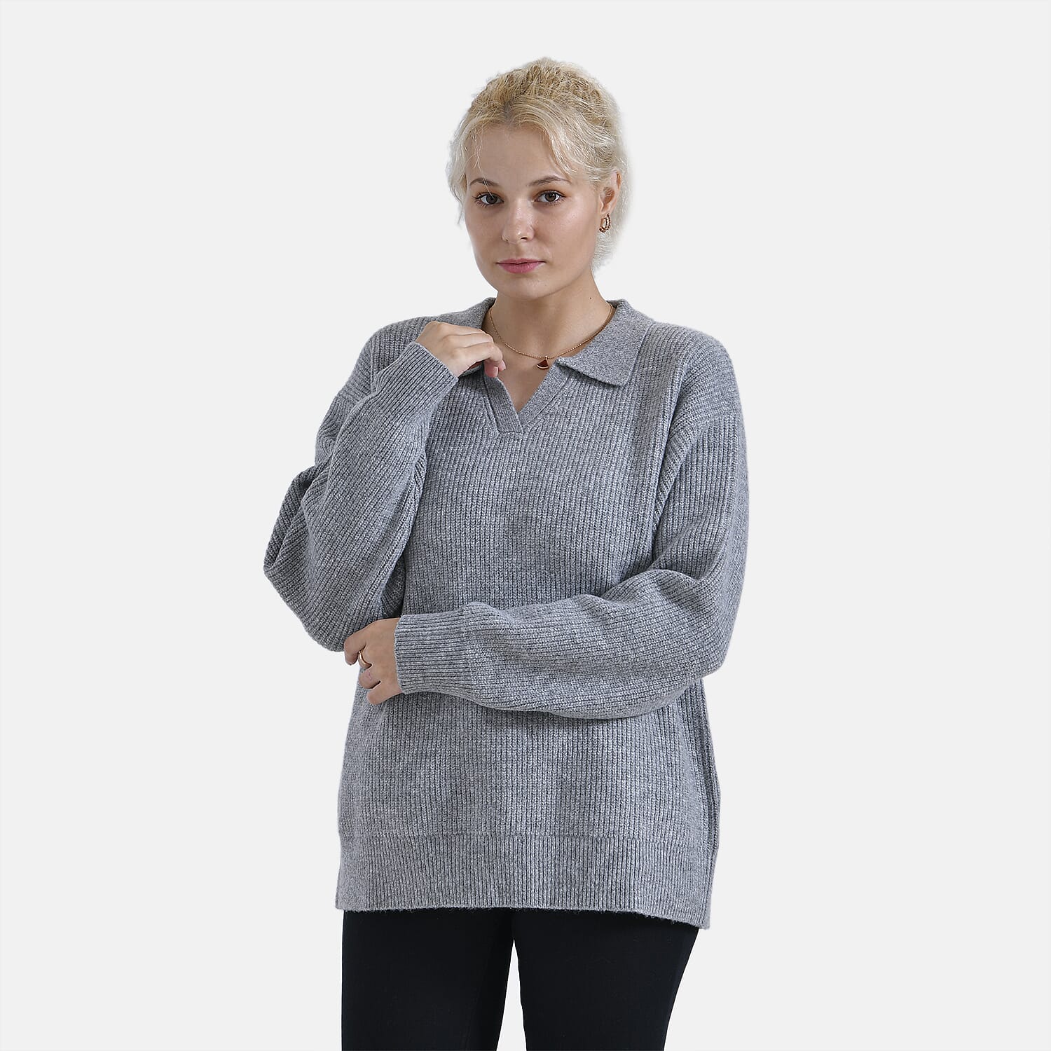 La Marey V neck Polo Sweater - Grey