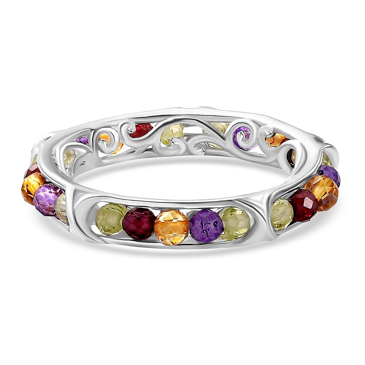 African & Multi Gemstone Band Ring in Sterling Silver 2.42 Ct