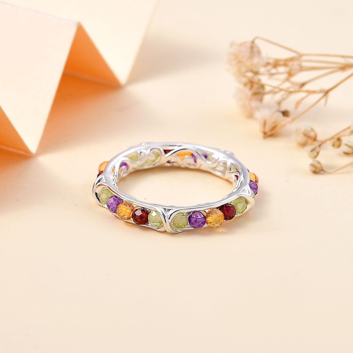 African & Multi Gemstone Band Ring in Sterling Silver 2.42 Ct