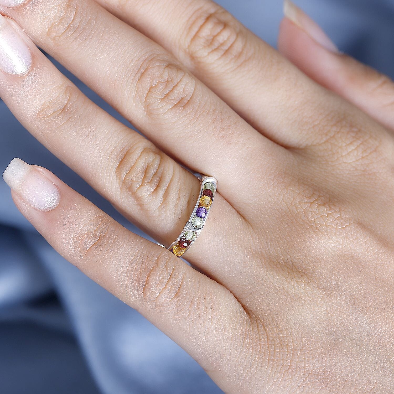 African & Multi Gemstone Band Ring in Sterling Silver 2.42 Ct