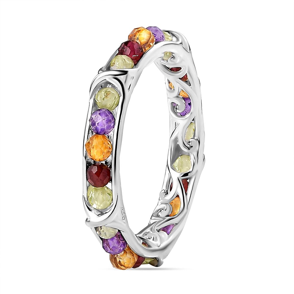African & Multi Gemstone Band Ring in Sterling Silver 2.42 Ct