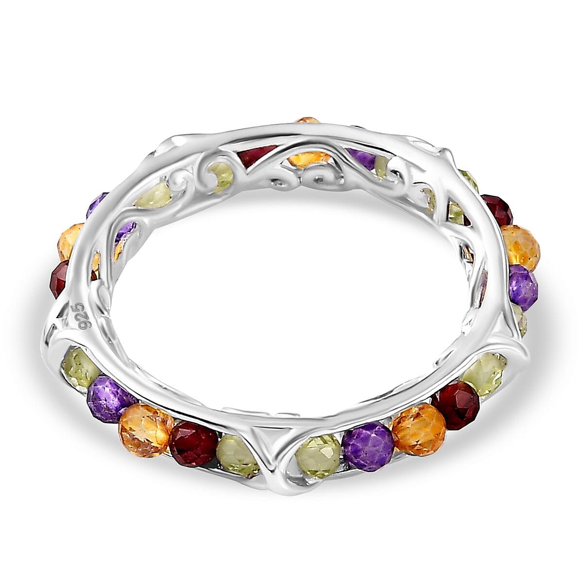 African & Multi Gemstone Band Ring in Sterling Silver 2.42 Ct